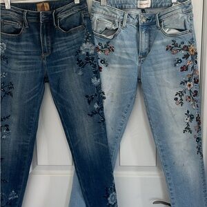 DRIFTWOOD Embroidered Skinny Jeans - Indigo and Light Denim